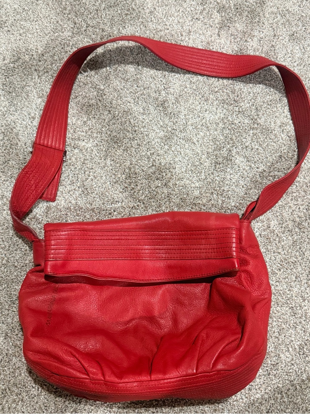 Classic Red Leather Shoulder Bag with Wide Strap